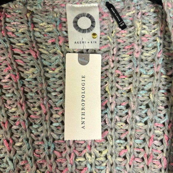 NWT Akemi + Kin Anthropologie Cardigan Grey Multicolor Pastel Open Chunky knit - Picture 6 of 6